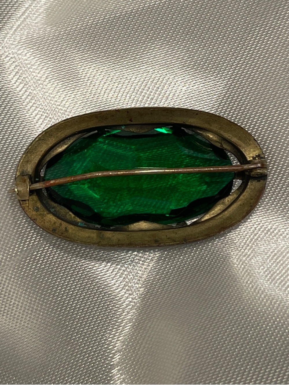 Vintage Art Deco Emerald Green Glass Brooch | Czech Bohemian Statement Pin š - Picture 4 of 6